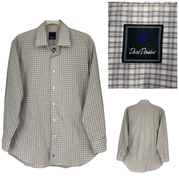 David Donahue Sz 15.5-32 Cotton Small Check Button Down Casual Dress Shirt - Picture 1 of 7
